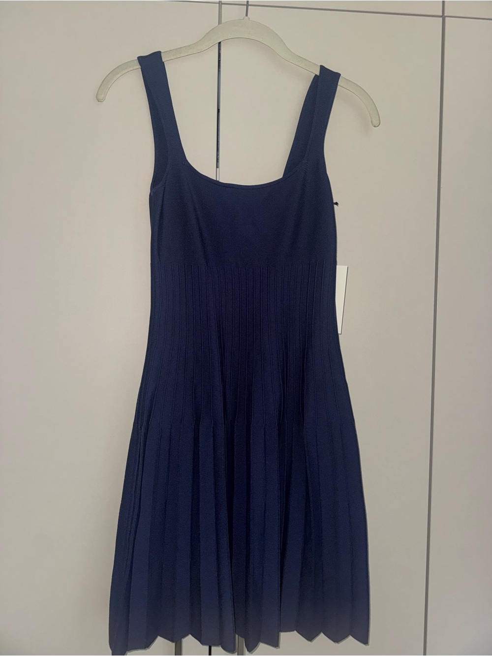 STAUD Navy Pleated Midi Dress